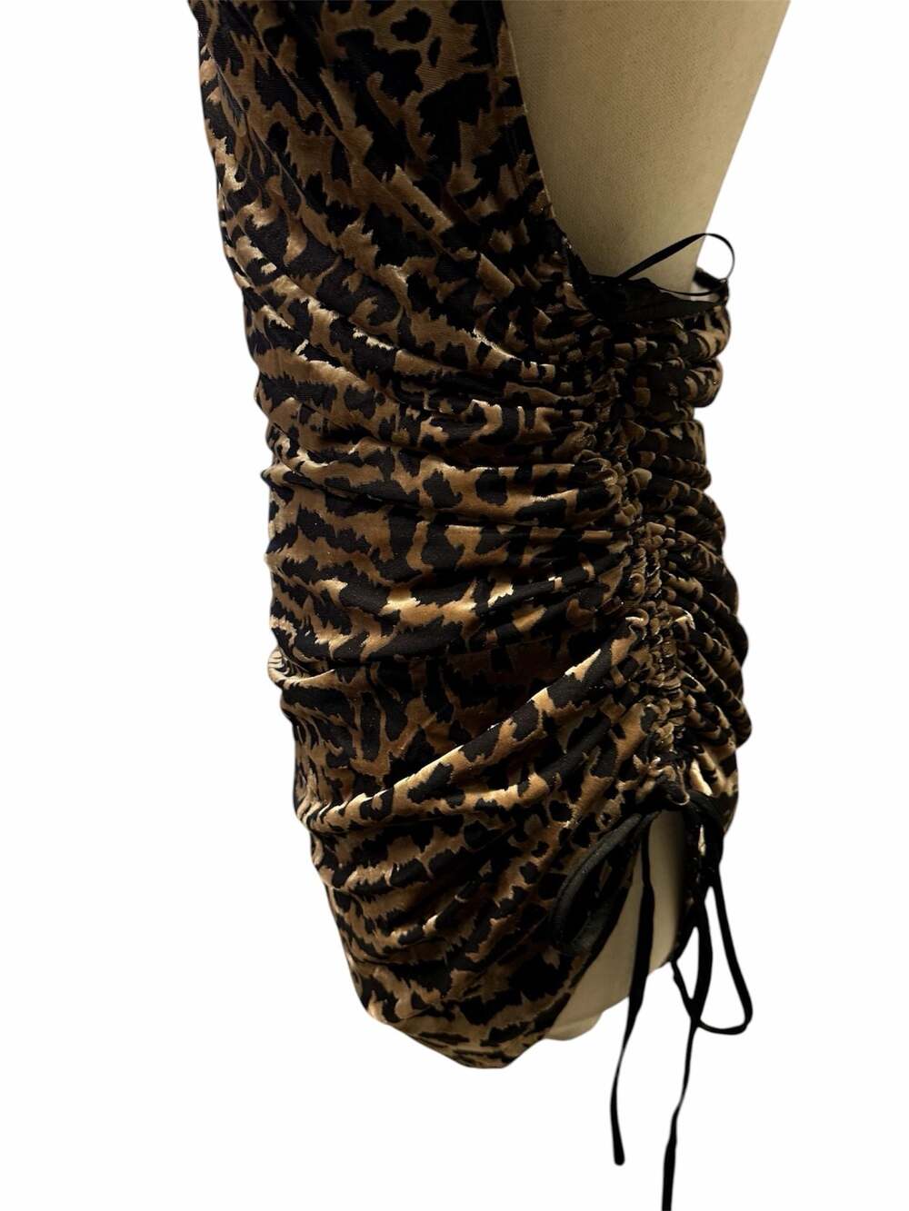 ACOA Animal Print Velvet Ruched Mini Dress Size L - Picture 4 of 9